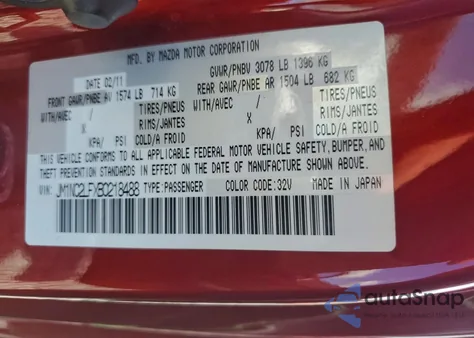 2011 Mazda Mx-5 Miata z USA, uszkodzony, nr VIN JM1NC2LFXB0218488